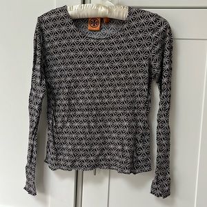 Tory Burch long sleeve brown patterned tee shirt  small